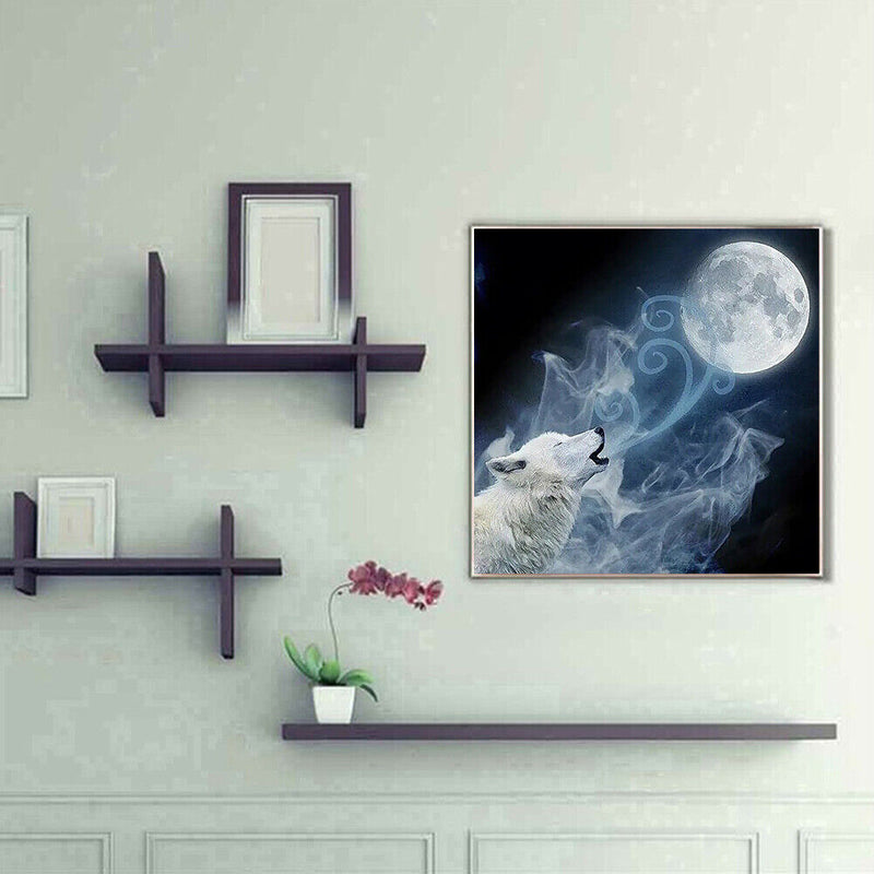 5D Rhinestone Pictures DIY Moon Wolf Full Round Drill Diamond Painting Craft Kit