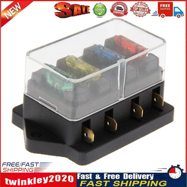 4 Way Circuit Standard Blade Disaster Box Block Holder 12V/24V + Fuse Newly