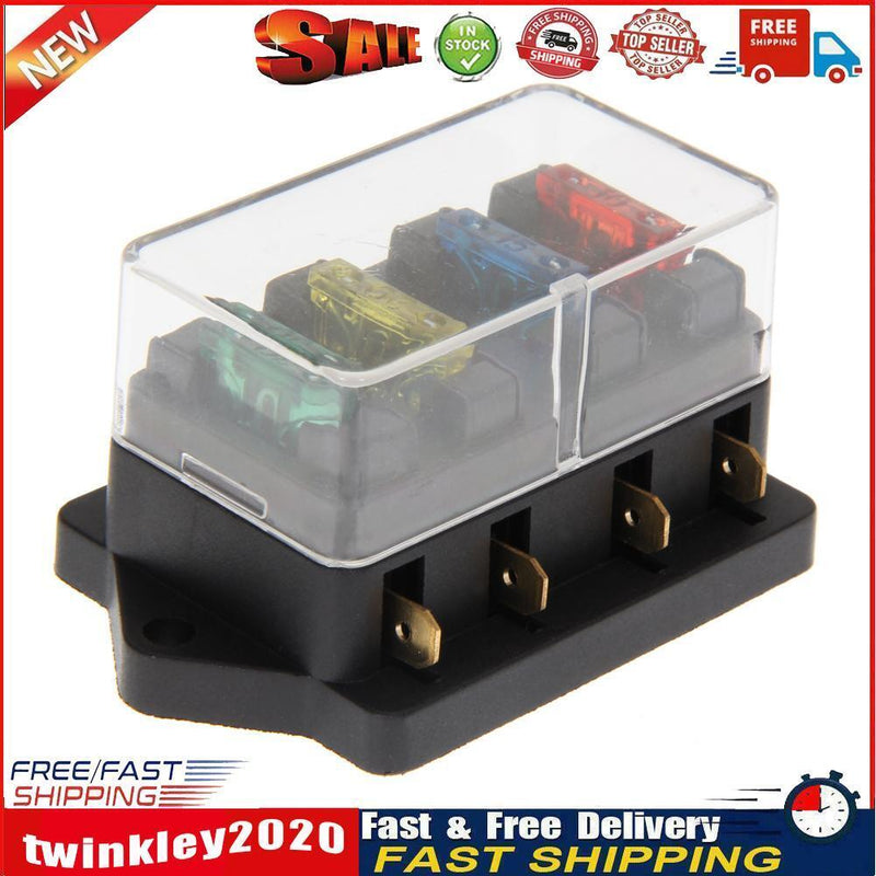4 Way Circuit Standard Blade Disaster Box Block Holder 12V/24V + Fuse Newly