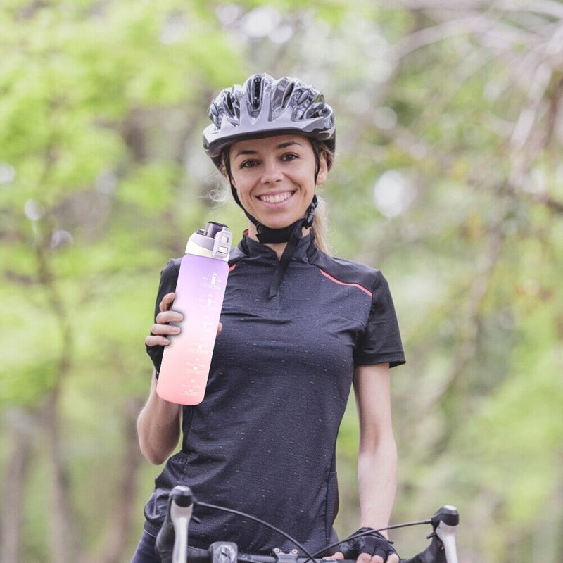 1000ML One-button Lock Sports Water Cup Leak-proof for Gym Outdoor (Purple)