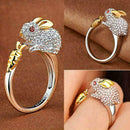 Women Girl Cute Rabbit Animal Crystals Adjusted Jewelry Rings B7D6 E3D1