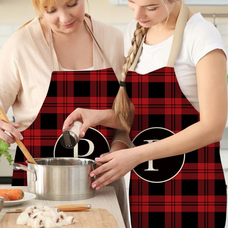 Plaid P Print Apron Linen Waterproof Cooking Bibs Chefs Pinafore (68X55CM)