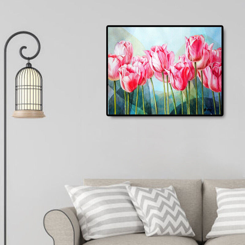 Pink Tulip Flower Hand Painted Oil Painting By Numbers Set Gift No Frame 40x30cm
