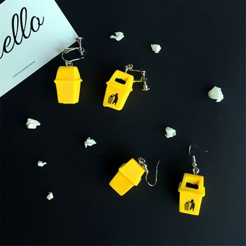 Ear Stud Creative Stud Earrings Drop Earrings Yellow Trash Can Earrings Dangle