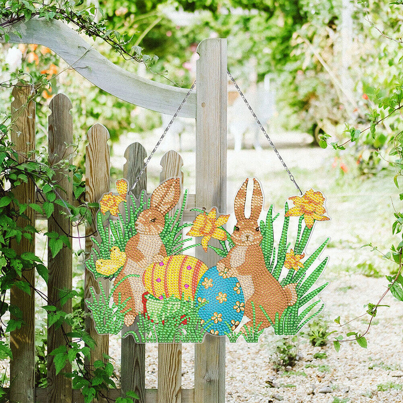 Easter Rabbit Eggs Ornament DIY Rhinestone Pendants Handcraft Hanging Decoration