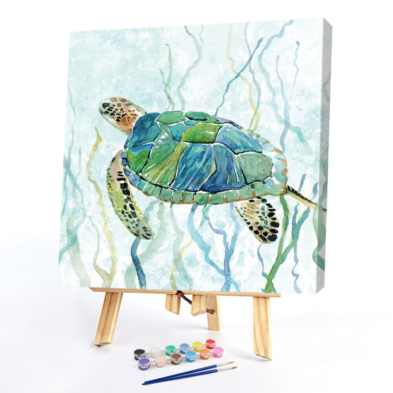 Oil Paint By Numbers Picture DIY Painting Turtle Animal Drawing on Canvas