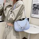 Women Solid Color Chain Messenger Bag Zipper Crossbody Bag (Blue)