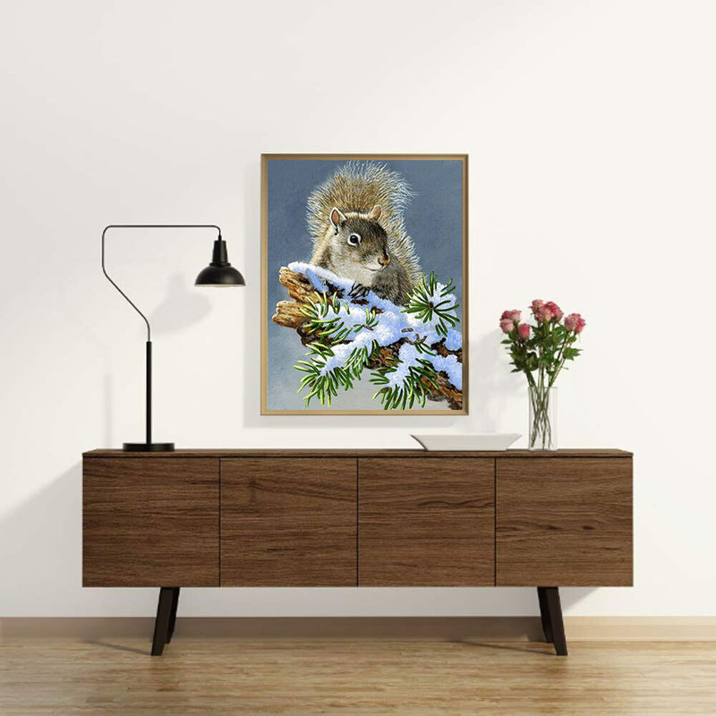 5D DIY Diamond Painting Full Round Drill Winter Squirrel Wall Decor Rhinestone