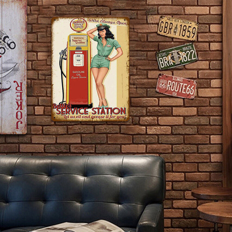 Service Station Metal Plate Tin Sign for Bar Pub Club Cafe Wall Iron Paintings