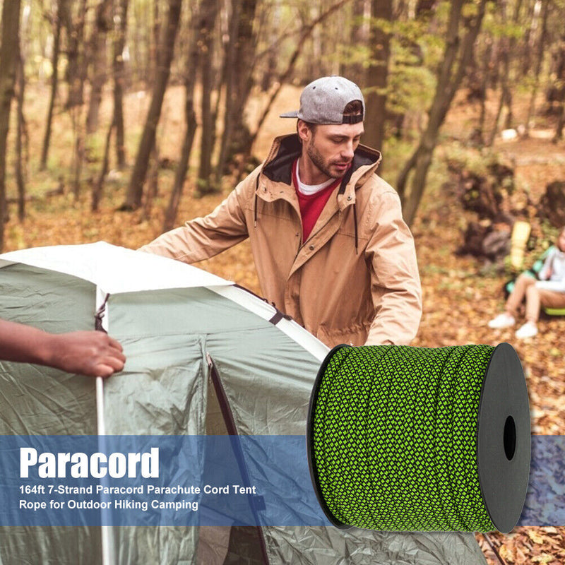 164ft 7-Strand Paracord Parachute Cord Tent Rope for Hiking Camping (Green)