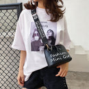 Women PU Leather Shell Wide Shoulder Strap Crossbody Messenger Bag (Black)