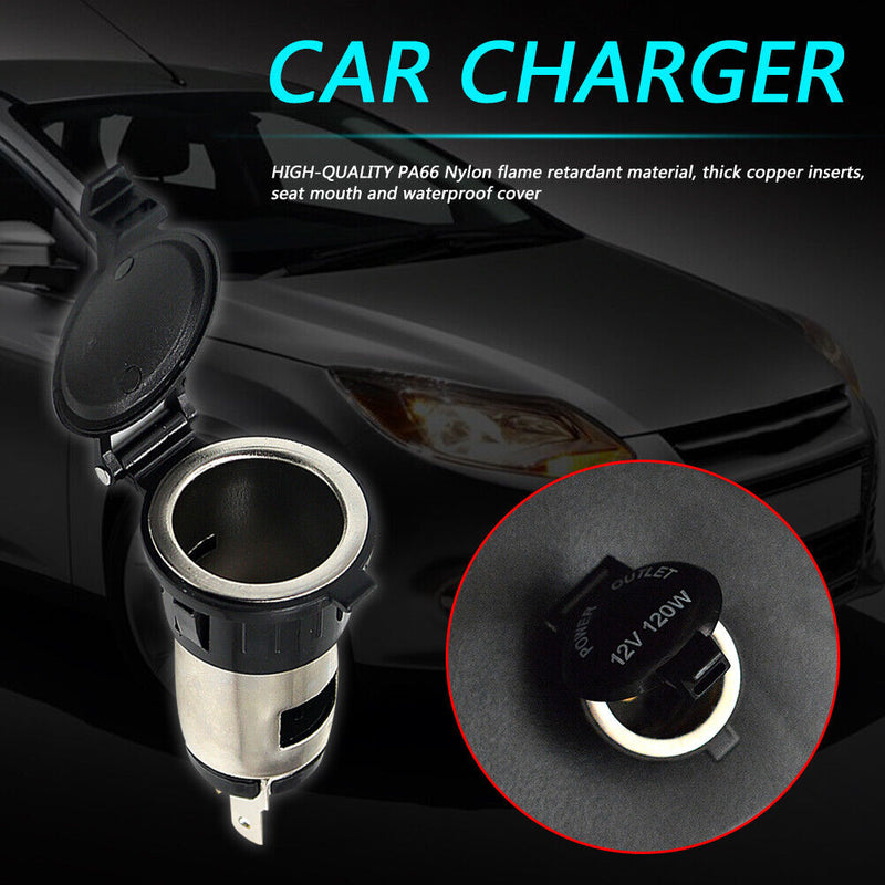 Waterproof Metal Cigarette Lighter Socket 12V Power Outlet for Car Marine ATV RV