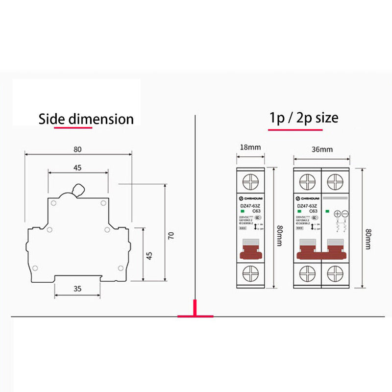 2P DC 1000V Solar Mini Circuit Breaker for PV System Photovoltaic Power Swi