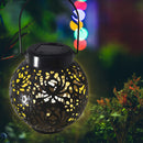 LED Metal Solar Lantern Light Waterproof Hollow Projection Lamp (Black) Newly