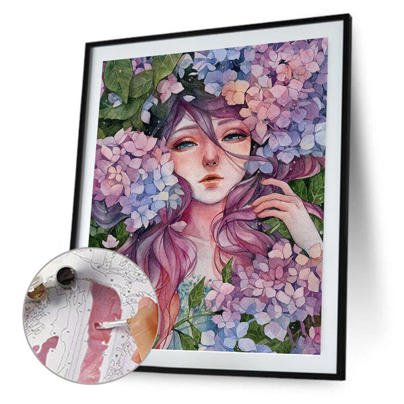 Oil Paint by Numbers Flower Girl Canvas Artwork Living Room Picture Decoratio