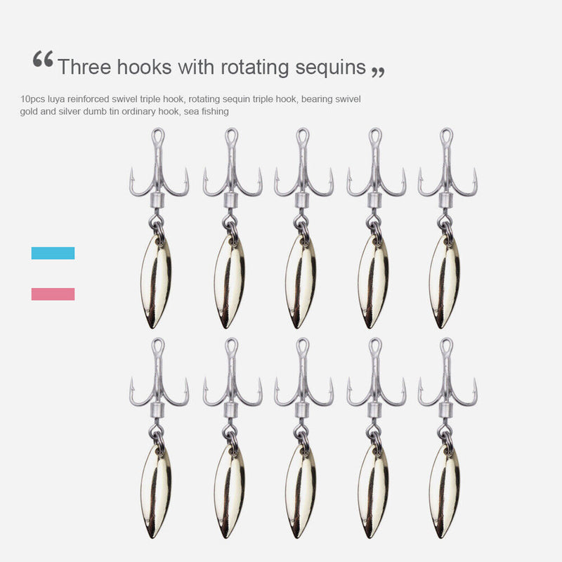 Rotating Sequin Lure Metal Barbed Fishing 3-Hook Freshwater Freshwater Fish H
