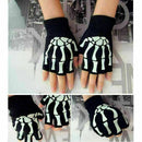 Gothic Knitted Black with White Skeleton Bones Fingerless Gloves Punk~ Sale I3N5