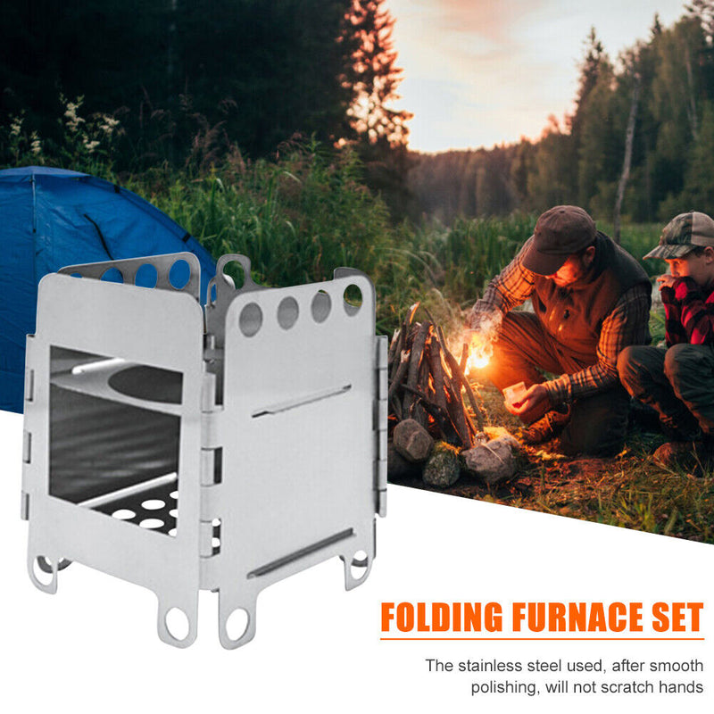 Camping Wood Stove Portable Backpack Steel Outdoor Trekking Hiking Cooking