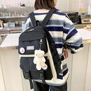 Women Fashion Canvas 4pcs Hit Color Backpack with Badge Pendant Shoulder Bag