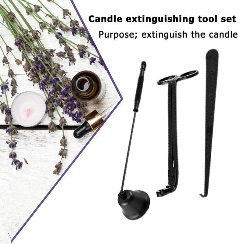 Candle Oil Lamp Extinguisher Kit Stainless Steel Snuffer Hook Cutter Durable Set