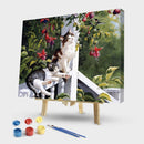 Frameless Oil Painting Picture By Number Cats On the Railing Hand Painted Craft