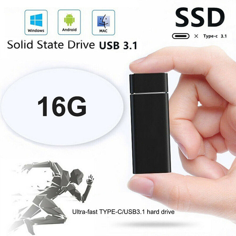 Mini Hard Drive Type-C External SSD Mobile Solid State Drive Disk (16GB)