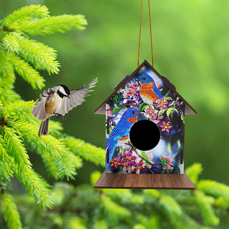 Hanging Bird House DIY Diamond Painting Wooden Bird Nest Shelter for Garden