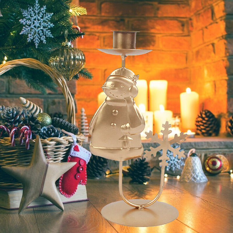 Snowman Santa Candle Holder Metal Lighting Candlestick Christmas Party Decor