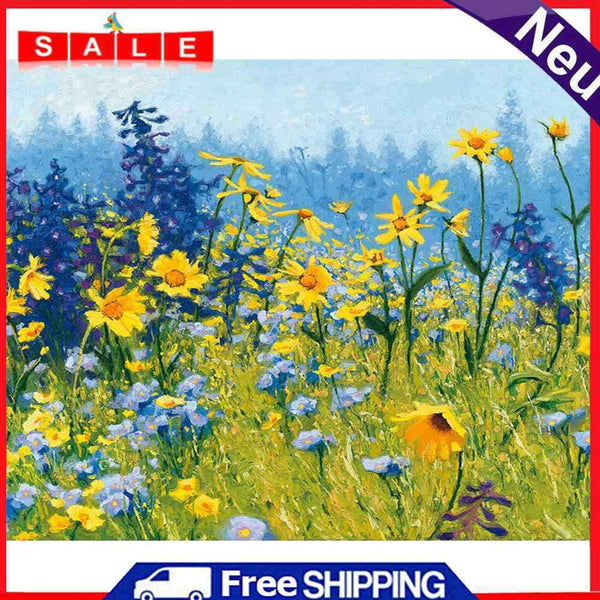 Oil Painting By Numbers Acrylic Handmade Sea of Flower Digital Picture Art Decor