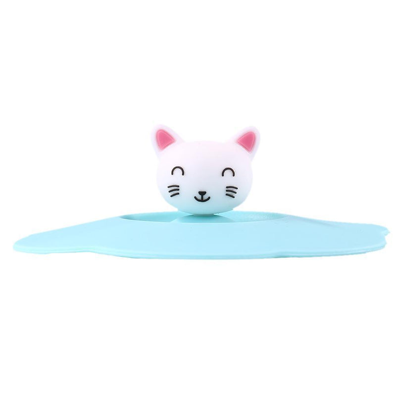 Claer Torx Silicone Cup Cover Leak Proof Cartoon Lid (Pink Blue Cat Head)