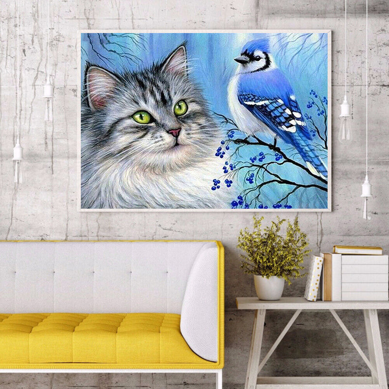 Cat Bird 5D DIY Full Round Drill Diamond Painting Rhinestones Mosaic Decor Gift