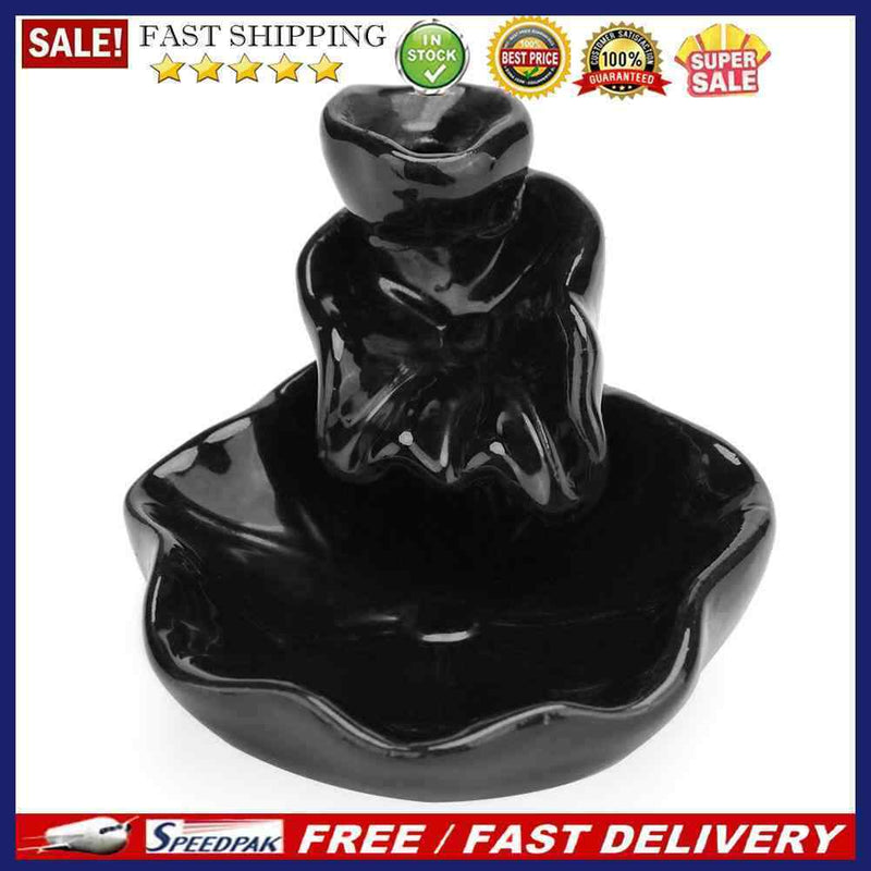 Lotus Ceramic Censer Smog Backflow Office Home Decor (Incense Burner-B)