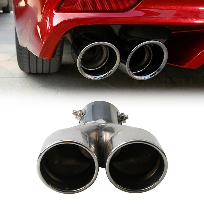 Stainless Steel Bent Dual Exhaust Tip Bolt-on Rolled Edge Slant Cut 76mm In