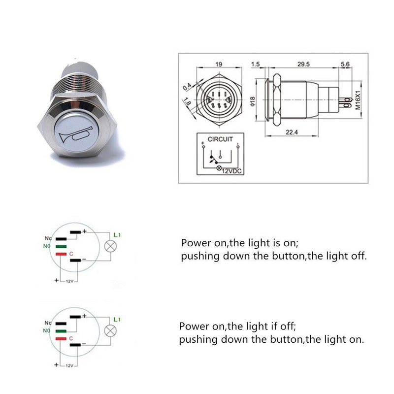 Car RV Boat Bell Horn 12V Auto Reset Blue LED Push Button Momentary Switch