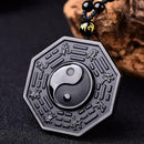 Obsidian Carved Yin Yang Ba Gua Pendant Necklace Lucky Chain Jewelry Amulet A2R1