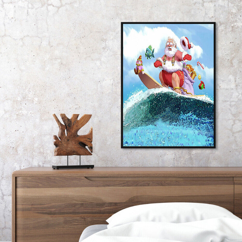 Surfing Santa Claus Frameless Picture Oil Paint By Numbers Hand Painted Picture