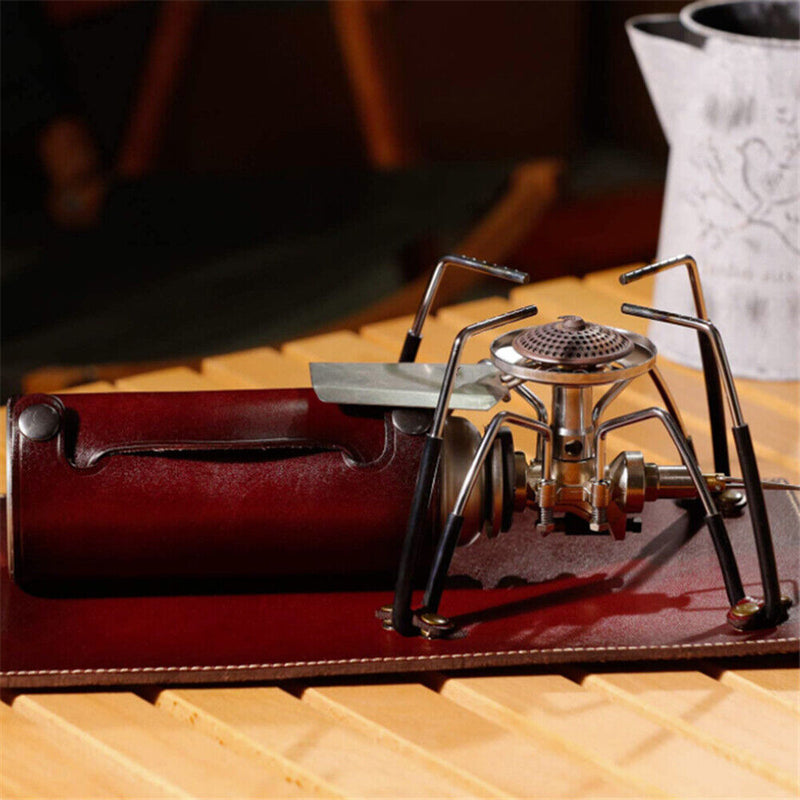 Vegetable Tanned Leather Outdoor Camping Pad for SOTO 310 Stove (Wine Red)