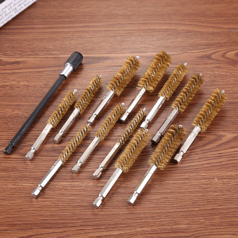 12pcs Electric Impact Drill Hex Shank Brush Car Paint Wire Cleaner (Brass) Newly