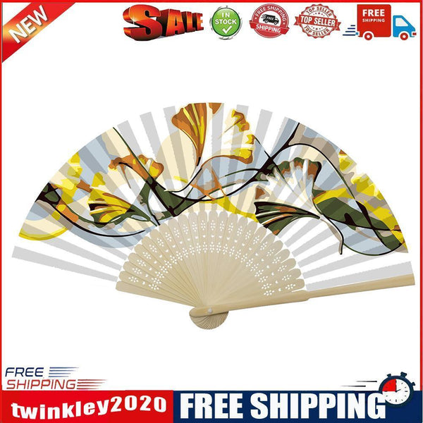 Handmade Oil Painting Ginkgo Leaf Folding Fan By Numbers DIY Painted Craft