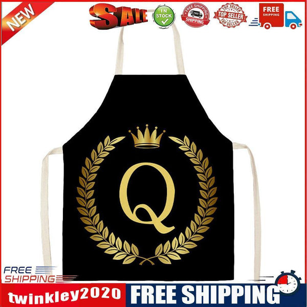 Letter Q Printed Linen Apron Kitchen Waterproof Home Cooking Bibs (82X68CM)