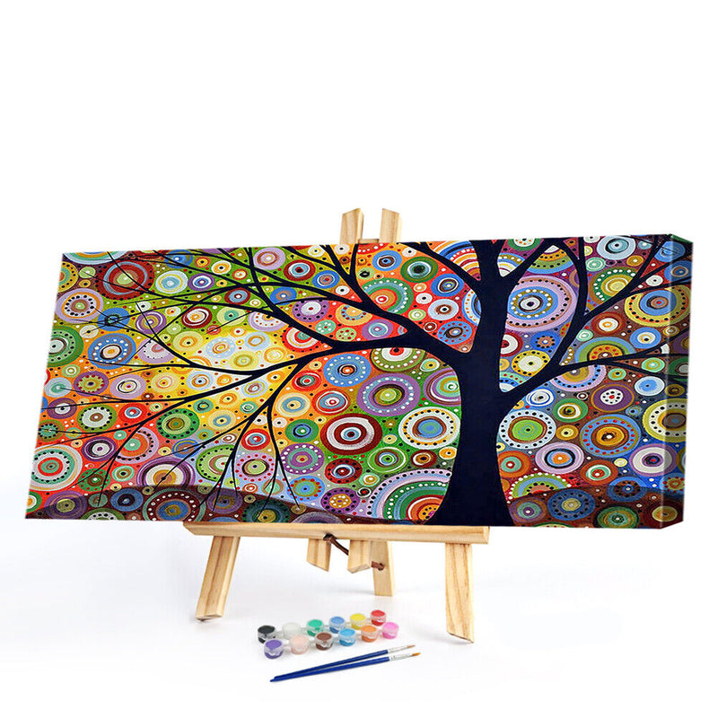 Color Tree Oil Paint By Numbers DIY Handpainted on Canvas Wall Picture Unfr