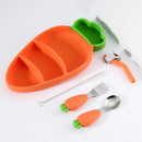 Stainless Steel Silicone Carrot Cutlery Feeding Plate Training Spoon Set Newly