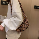 Fashion Leopard Printed Women Shoulder Bag Plush Travel Daily Crossbody Handbag