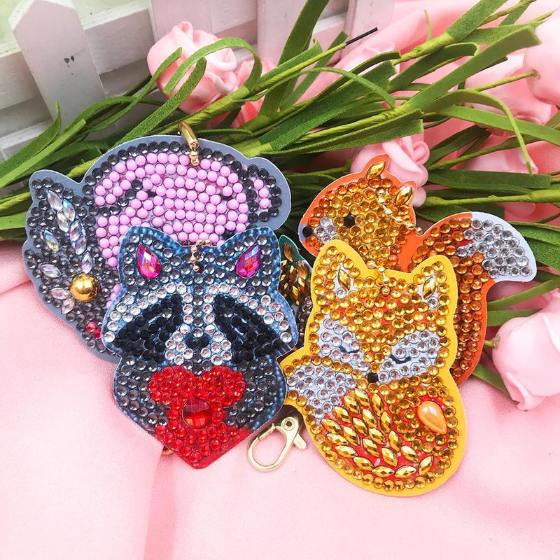4pcs DIY Animals Full Drill Special Shaped Diamond Painting Bag Keychains Newly
