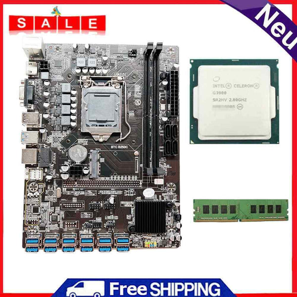 B250C BTC DDR4 4G Memory USB3.0 Mining Machine Motherboard Kit + G3900/G3930 CPU