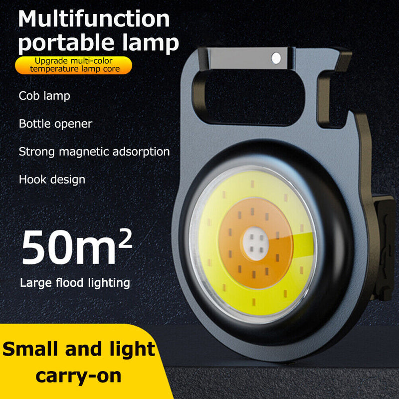 COB LED Mini Flashlight Keychain Camping 500lm Clip Emergency Work Lamp Torch