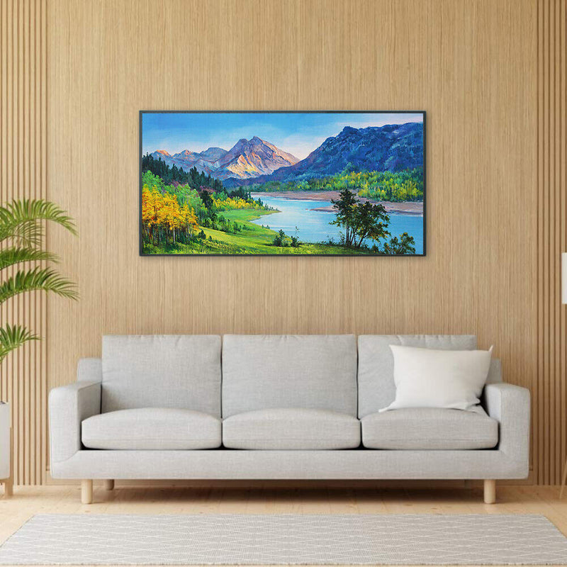Oil Paint By Numbers Mountain River Frameless Picture Craft Kit for Living Room