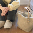 Autumn Handbag for Female Splicing Leather Plush Casual Shoulder Top-handle Bag