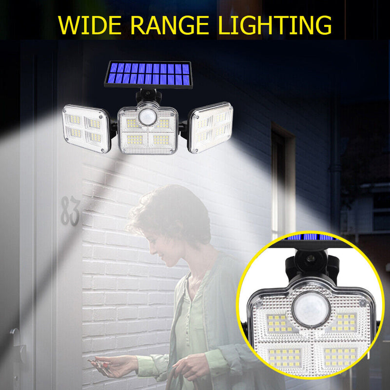 122LEDs 3 Head Light PIR Sensor Solar Outdoor Waterproof Lamp (JD-2757) Newly