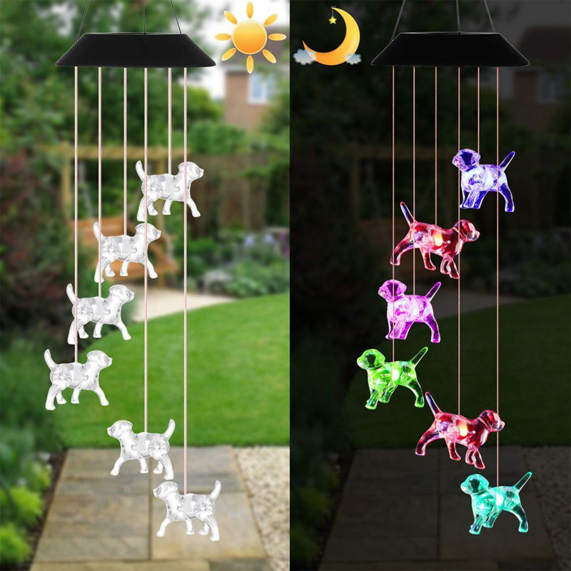 Yard Wind Chime Hummingbirds Patio Crystal Dog LED Solar Chime Discolored